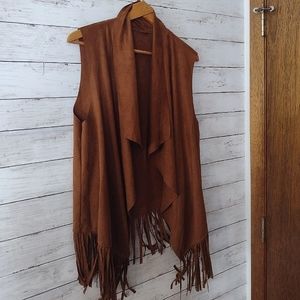 Women's Large Brown Fringe Vest